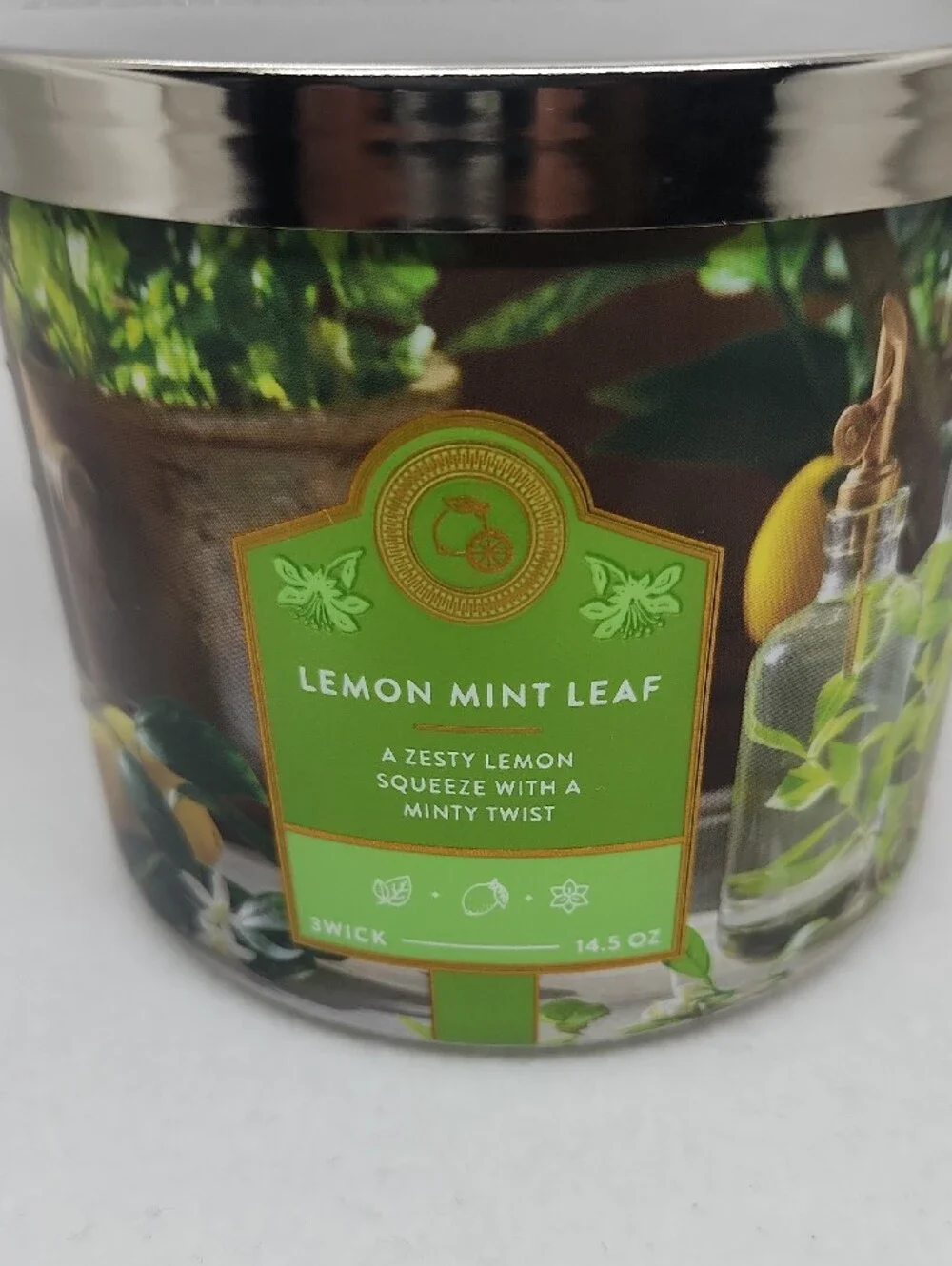 Bath & Body Works Lemon Mint Leaf 3-Wick Candle New